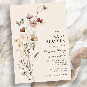 Boho Wildflower Baby shower Kaart