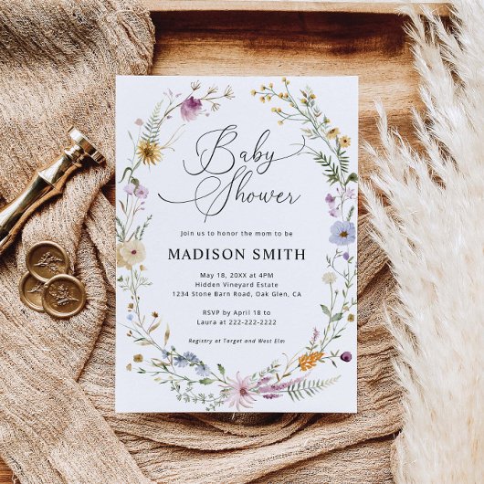 Boho Wildflower Baby shower Kaart