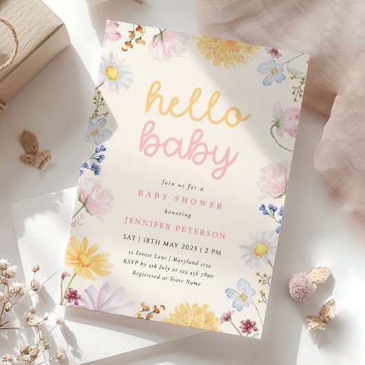 Boho Wildflower Baby shower Kaart