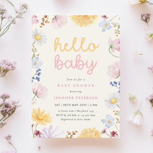 Boho Wildflower Baby shower Kaart