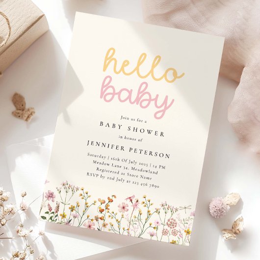 Boho Wildflower Baby shower Kaart