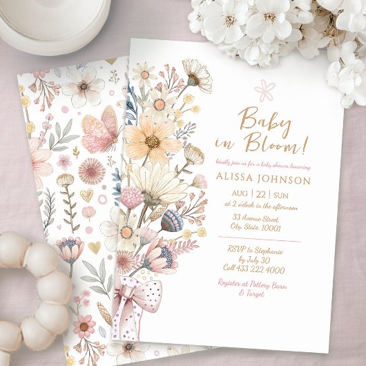 Boho Wildflower Baby shower Kaart