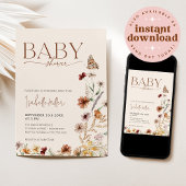 Boho Wildflower Baby shower Kaart