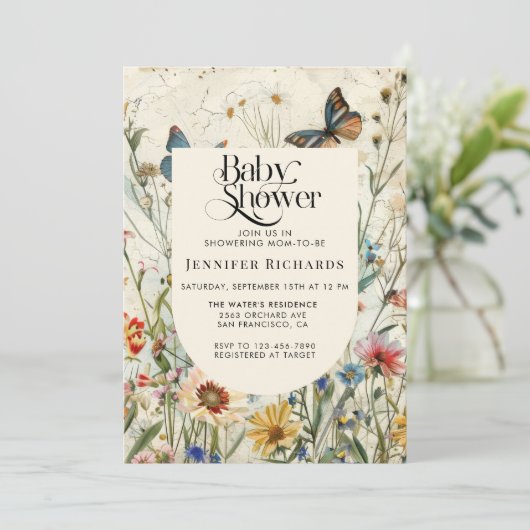 Boho  Wildflower Baby shower Kaart (Staand voorkant)