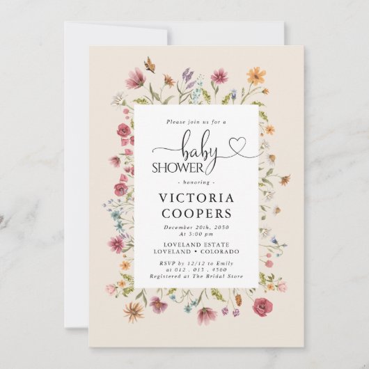 Boho Wildflower Baby shower Kaart (Voorkant)