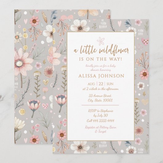 Boho Wildflower Baby shower Kaart (Voorkant / Achterkant)