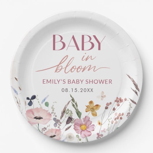 Boho Wildflower Baby shower Papieren Bordje (Voorkant)