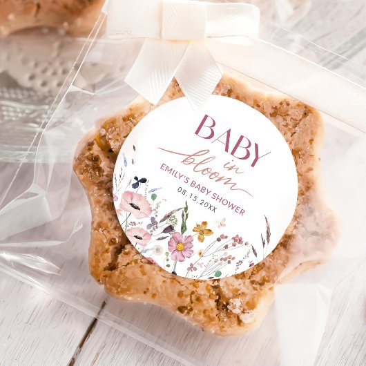 Boho Wildflower Baby shower Ronde Sticker