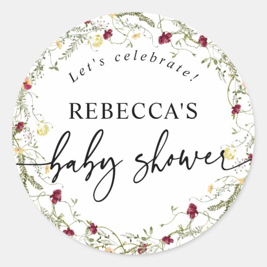 Boho Wildflower Baby shower Round Envelope Seal Ronde Sticker (Voorkant)