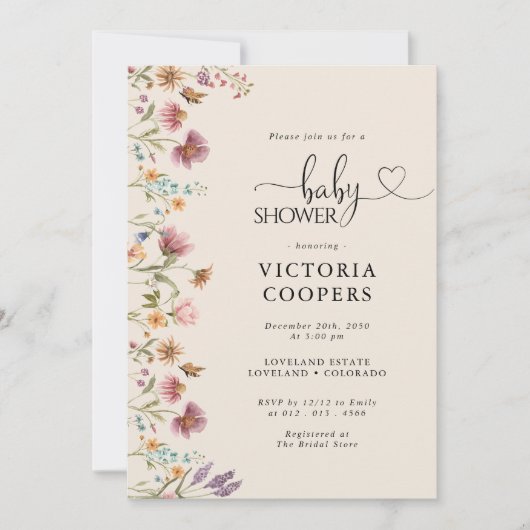 Boho Wildflower Baby shower Save The Date (Voorkant)