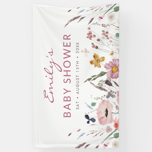 Boho Wildflower Baby shower Spandoek (Verticaal)