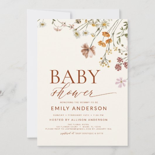 Boho Wildflower Baby shower Terracotta Kaart (Voorkant)