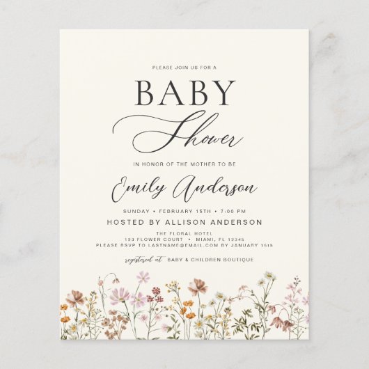 Boho Wildflower Baby shower Tuinuitnodiging (Voorkant)