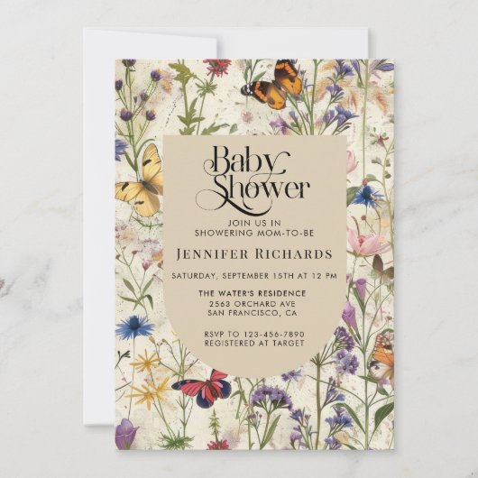 Boho  Wildflower Baby shower Uitnodiging (Voorkant)