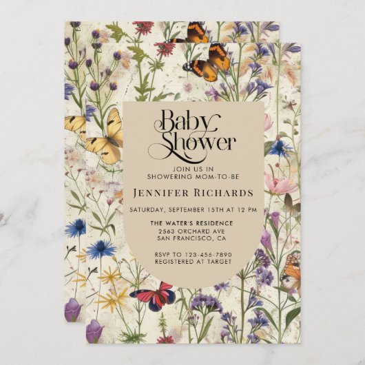Boho  Wildflower Baby shower Uitnodiging (Voorkant / Achterkant)