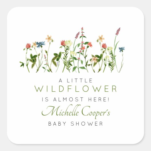 Boho Wildflower Baby shower Vierkante Sticker (Voorkant)