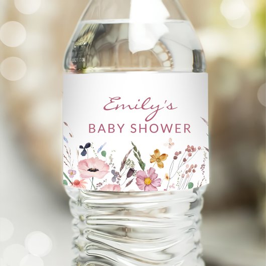 Boho Wildflower Baby shower Waterfles Etiket