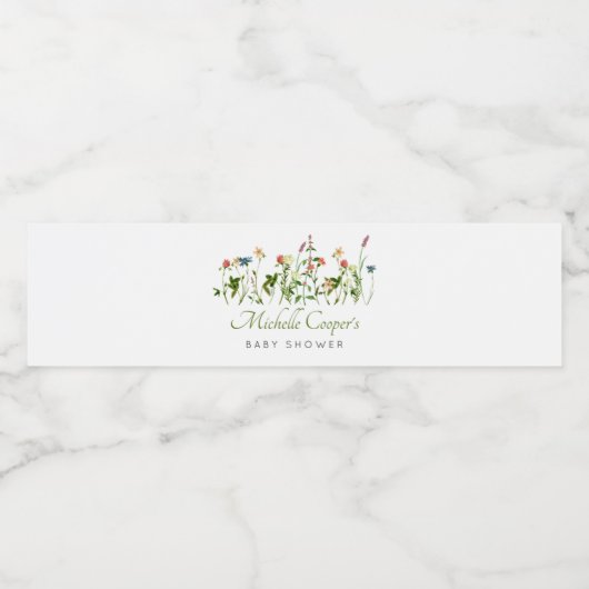 Boho Wildflower Baby shower Waterfles Etiket (Enkel label)