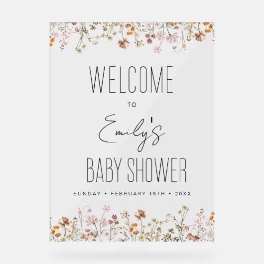 Boho Wildflower Baby shower Welkomstbord Acryl Bord (Voorkant)