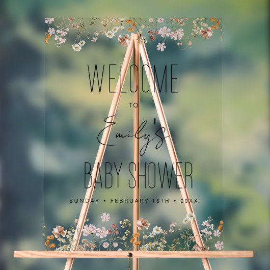 Boho Wildflower Baby shower Welkomstbord Acryl Bord (Neutraal)