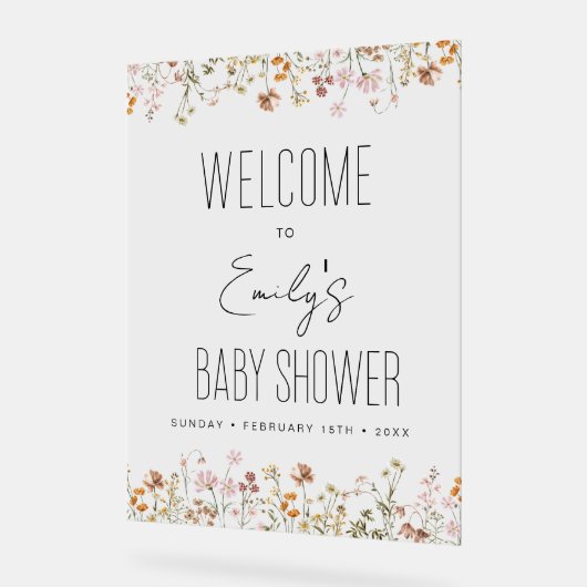 Boho Wildflower Baby shower Welkomstbord Acryl Bord (Hoek)