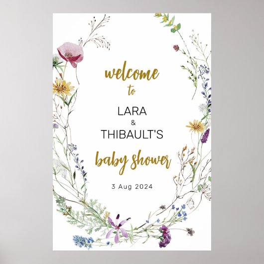 Boho Wildflower Baby shower Welkomstbord Poster (Voorkant)