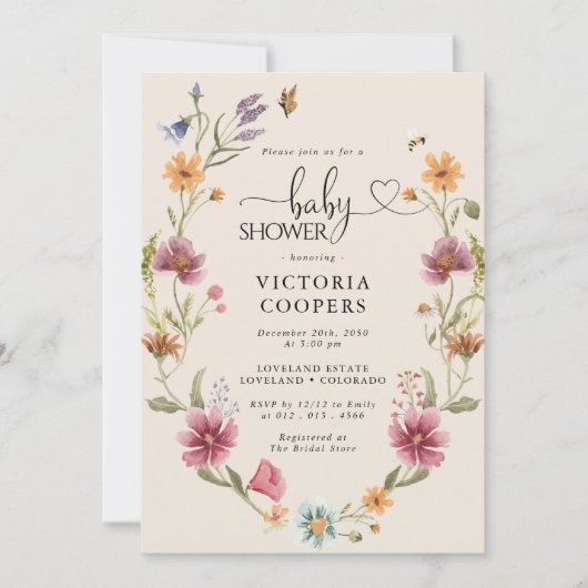 Boho Wildflower Babyshower Uitnodiging (Voorkant)