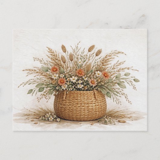 Boho Wildflower Basket Dried Botanical Watercolor  Briefkaart (Voorkant)