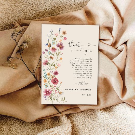 Boho Wildflower bedankje Bedankkaart