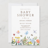 Boho Wildflower Bee Baby shower Invitation Kaart (Voorkant)