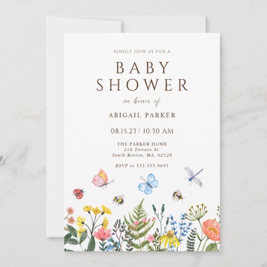 Boho Wildflower Bee Baby shower Invitation Kaart (Voorkant)