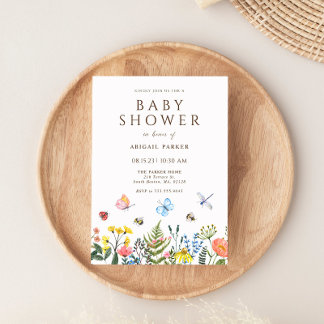 Boho Wildflower Bee Baby shower Invitation Kaart