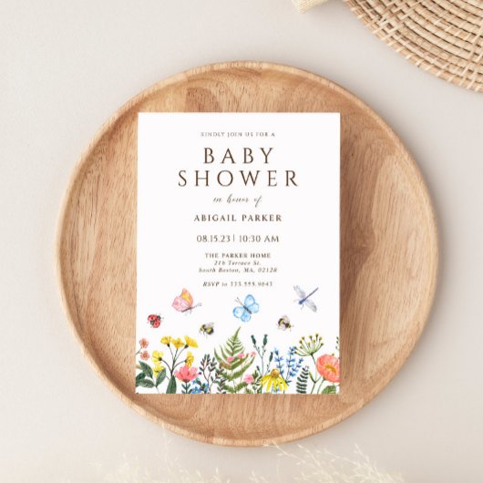 Boho Wildflower Bee Baby shower Invitation Kaart