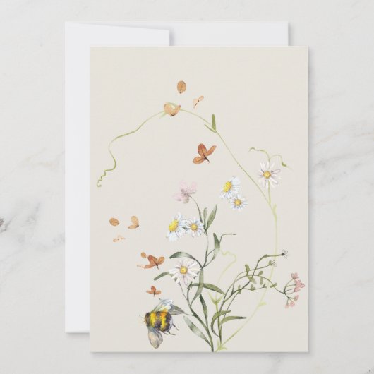 Boho Wildflower Bee Beige Baby shower Bedankkaart (Achterkant)