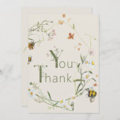 Boho Wildflower Bee Beige Baby shower Bedankkaart (Voorkant / Achterkant)