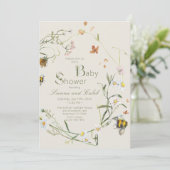 Boho Wildflower Bee Beige Baby shower Kaart (Staand voorkant)