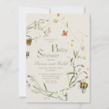 Boho Wildflower Bee Beige Baby shower
