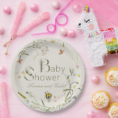 Boho Wildflower Bee Beige Baby shower Papieren Bordje (Feest)