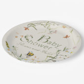 Boho Wildflower Bee Beige Baby shower Papieren Bordje (Gekanteld)
