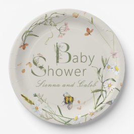 Boho Wildflower Bee Beige Baby shower Papieren Bordje