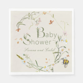 Boho Wildflower Bee Beige Baby shower Servet