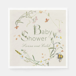 Boho Wildflower Bee Beige Baby shower Servet