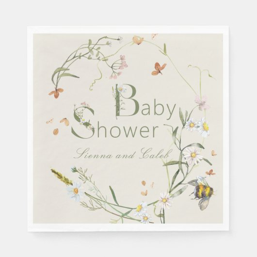 Boho Wildflower Bee Beige Baby shower Servet (Voorkant)