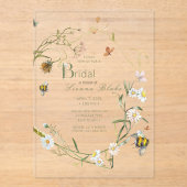 Boho Wildflower Bee Beige Vrijgezellenfeest Acryl Uitnodigingen (Voorkant)