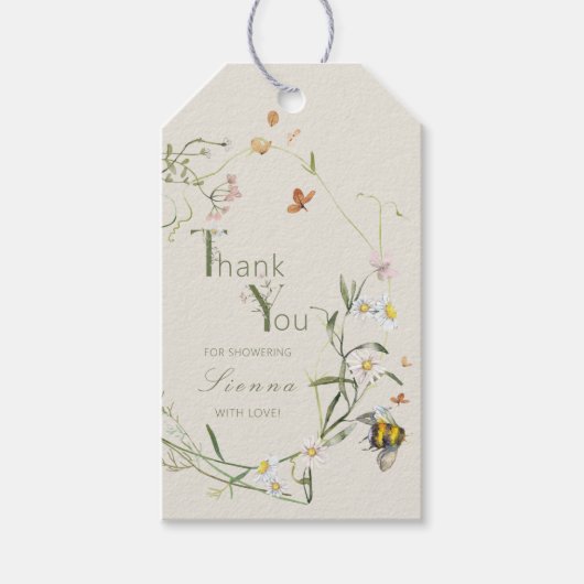 Boho Wildflower Bee Beige Vrijgezellenfeest Cadeaulabel (Voorkant)