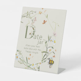 Boho Wildflower Bee Beige Vrijgezellenfeest Datump Reclamebord Met Voetstuk