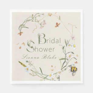 Boho Wildflower Bee Beige Vrijgezellenfeest Servet