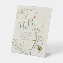 Boho Wildflower Bee Vrijgezellenfeest Mimosa Bar Reclamebord Met Voetstuk