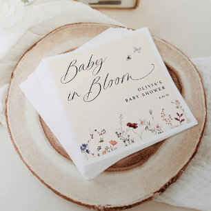 Boho Wildflower & Bees Baby Shower Bloemen Servet
