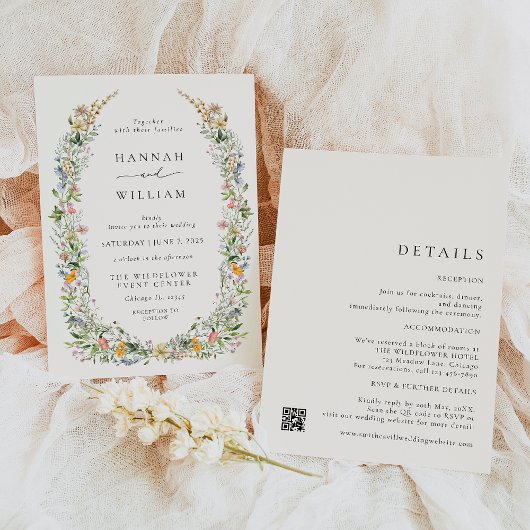 Boho Wildflower Beige Alles in één bruiloft Kaart